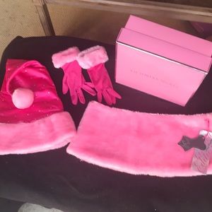 Victoria Secrets pink Santa hat, gloves & skirt